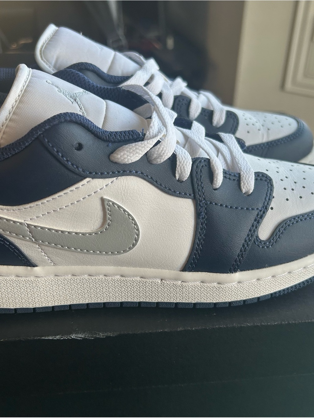 Jordan Kids White, Navy and Light Gray Low-Top Sneakers